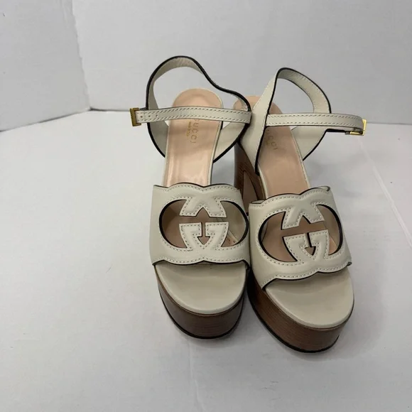 Gucci interlocking G cut out Platform Leather Heels Size 38 - Picture 2 of 13
